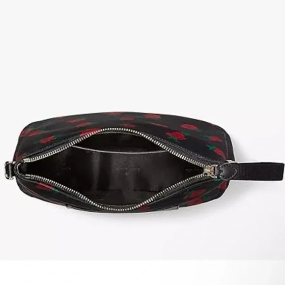 Kate Spade NewYork Chelsea Black Nylon Crossbody Bag & Pouch Red Roses KE437 - Picture 4 of 9